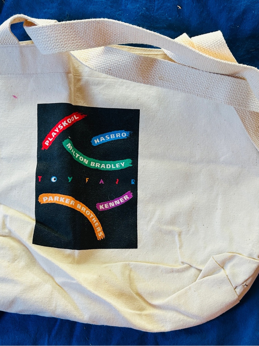 Toy Fair Logo Canvas Tote with Colorful Brand Patches